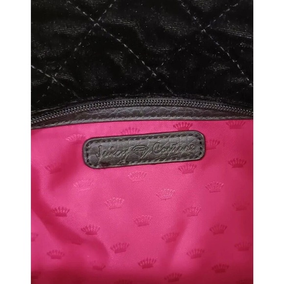 Juicy Couture Purse BLACK VELVET Quilted Leather TRIM Square Bag GOLD HEARTS - Picture 15 of 16